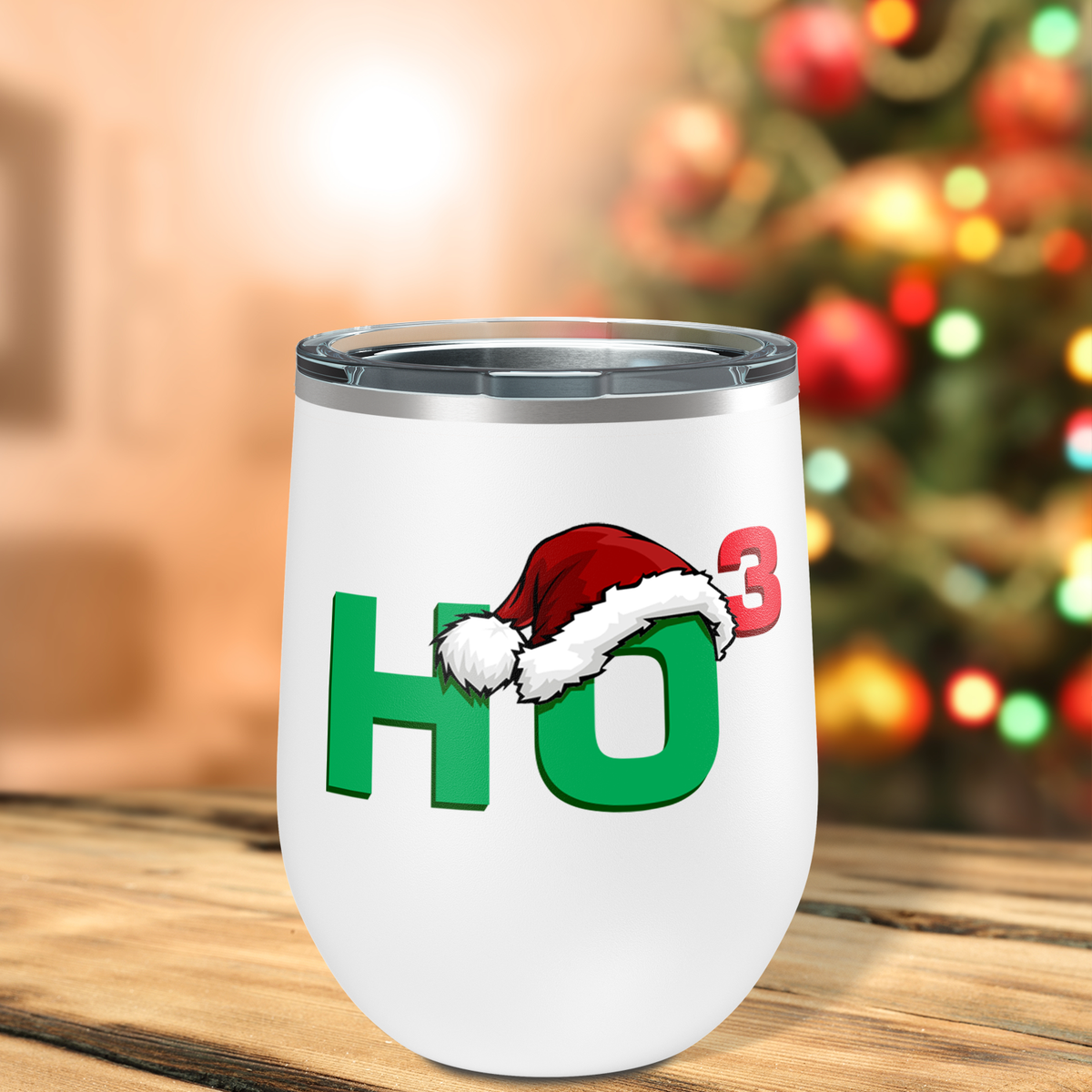 Ho Cubed with Santa Hat on 12oz Christmas Wine Tumbler