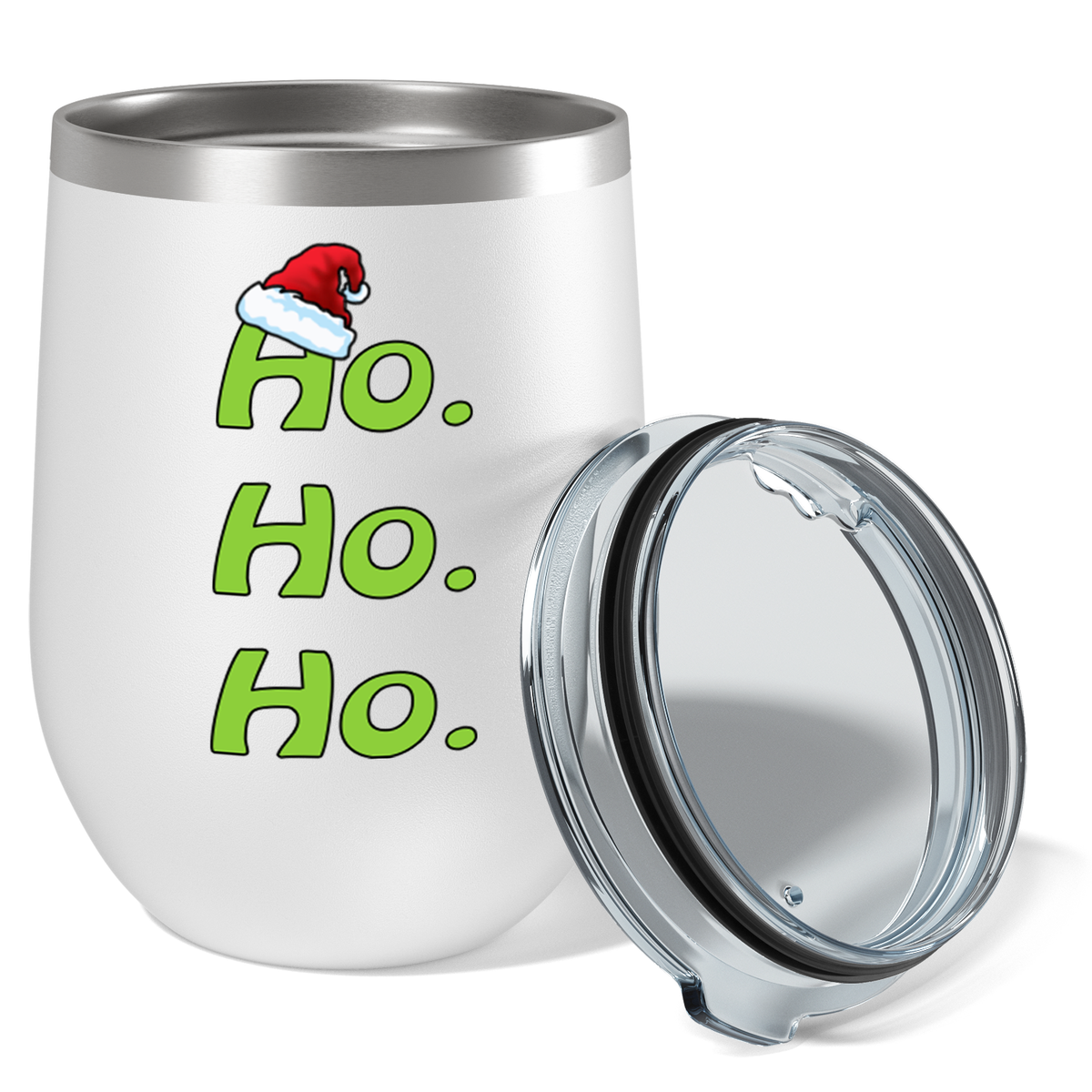 Ho Ho Ho with Santa Hat on 12oz Christmas Wine Tumbler