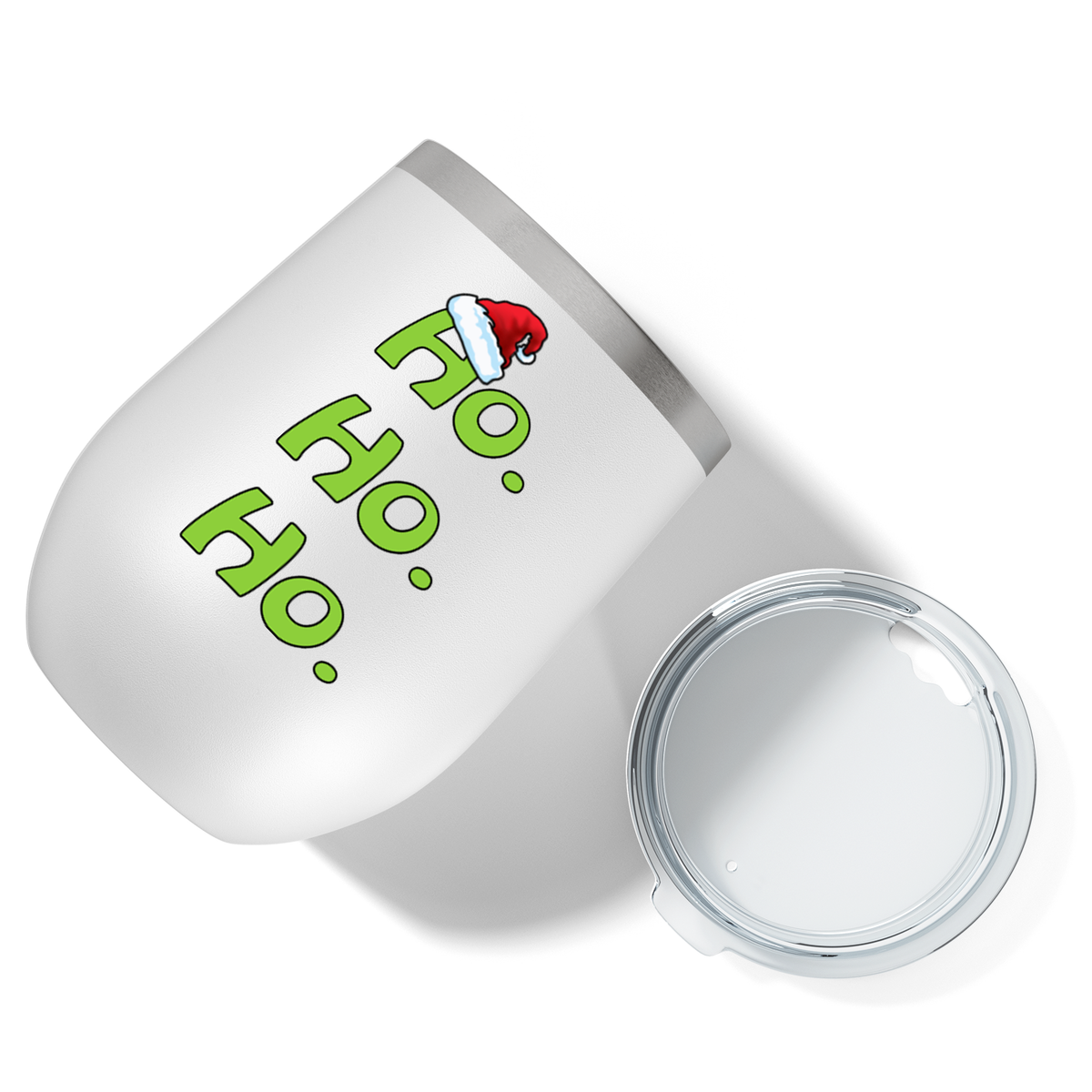 Ho Ho Ho with Santa Hat on 12oz Christmas Wine Tumbler