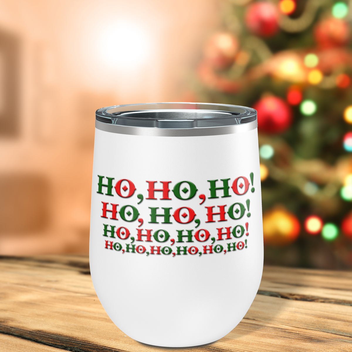 Ho, Ho, Ho, Ho on 12oz Christmas Wine Tumbler