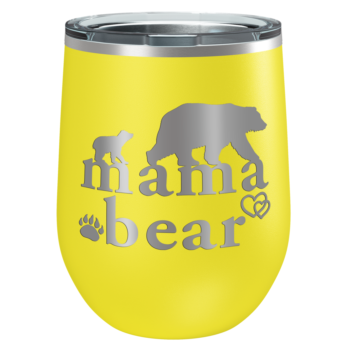 Mama Bear Hearts Laser Engraved 12 oz Mom Wine Tumbler