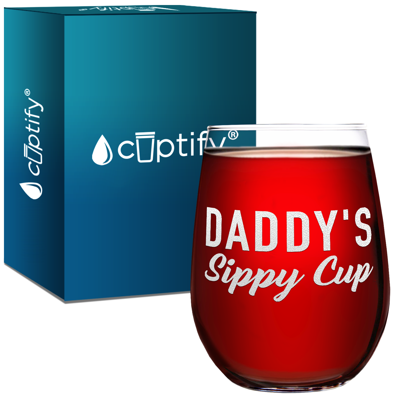 Daddy's Sippy Cup Laser Engraved on 15 oz Stemless Wine Glass