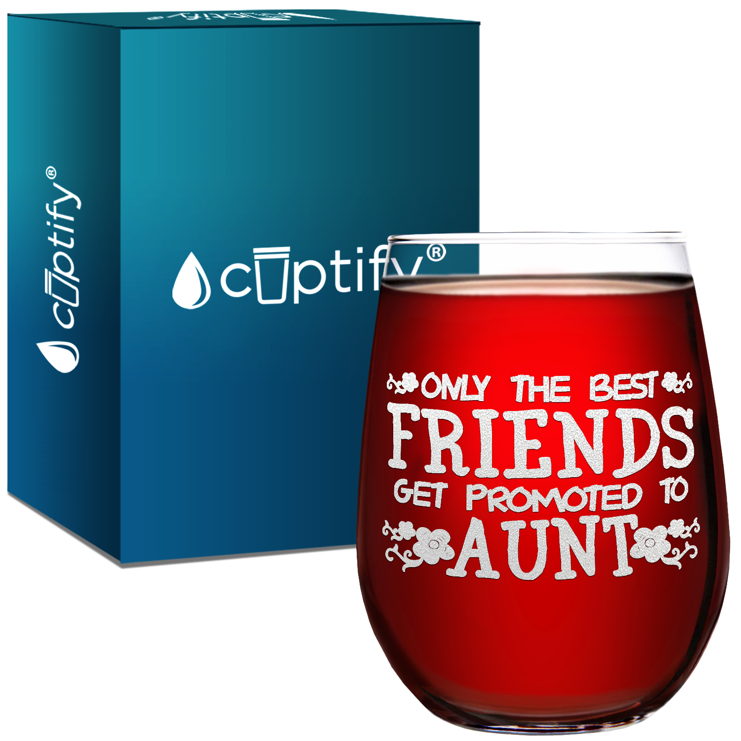 Get Promoted to Aunt Laser Engraved on 15 oz Stemless Wine Glass