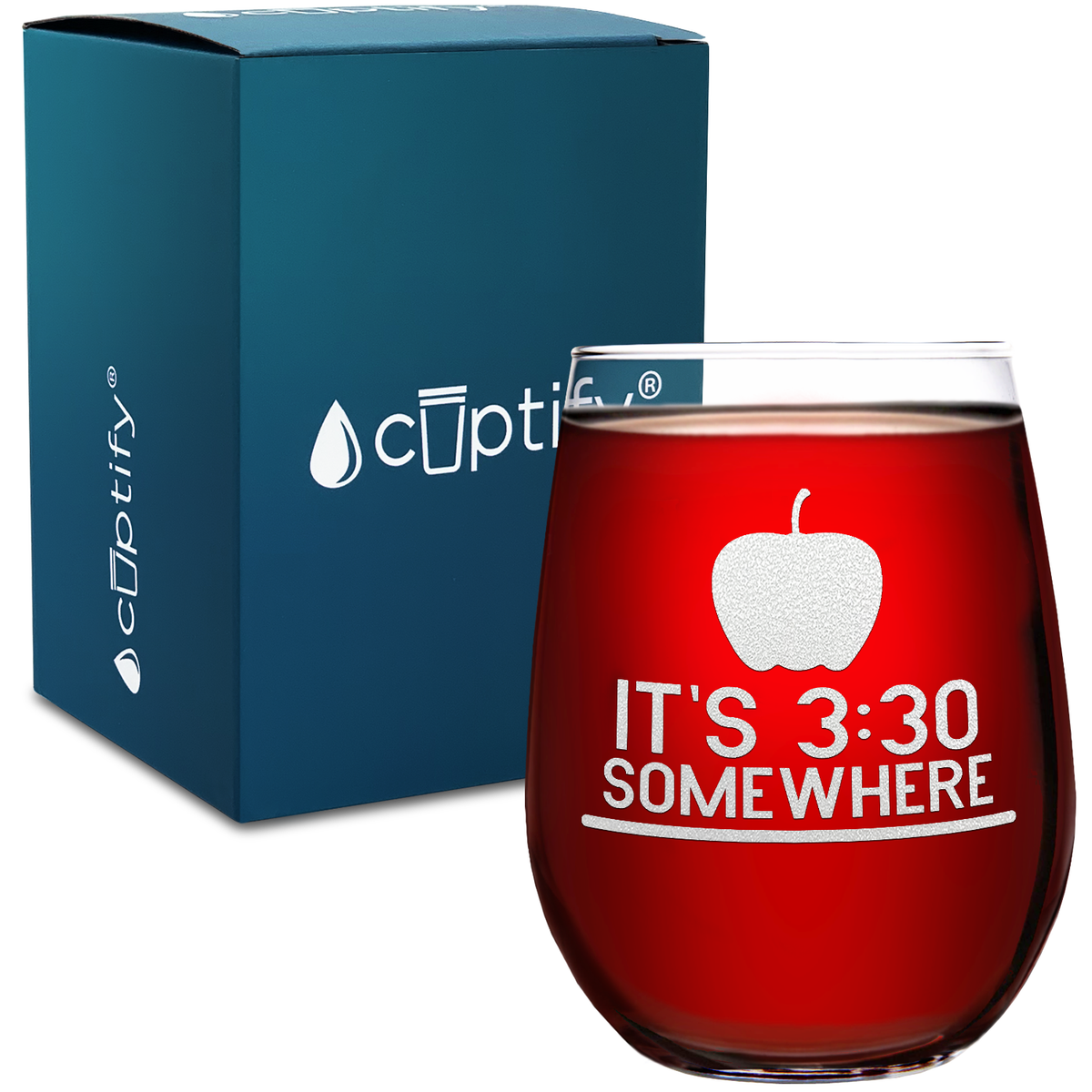 Its 3:30 Somewhere Laser Engraved 15 oz Stemless Wine Glass