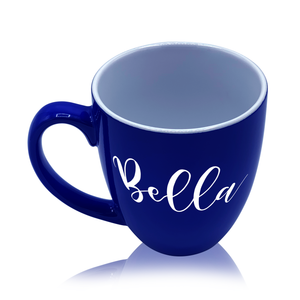 Cuptify Personalized Laser Engraved on Blue 16 oz Ceramic Big Bistro Coffee Mug