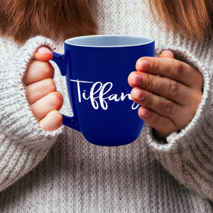 Cuptify Personalized Laser Engraved on Blue 16 oz Ceramic Big Bistro Coffee Mug