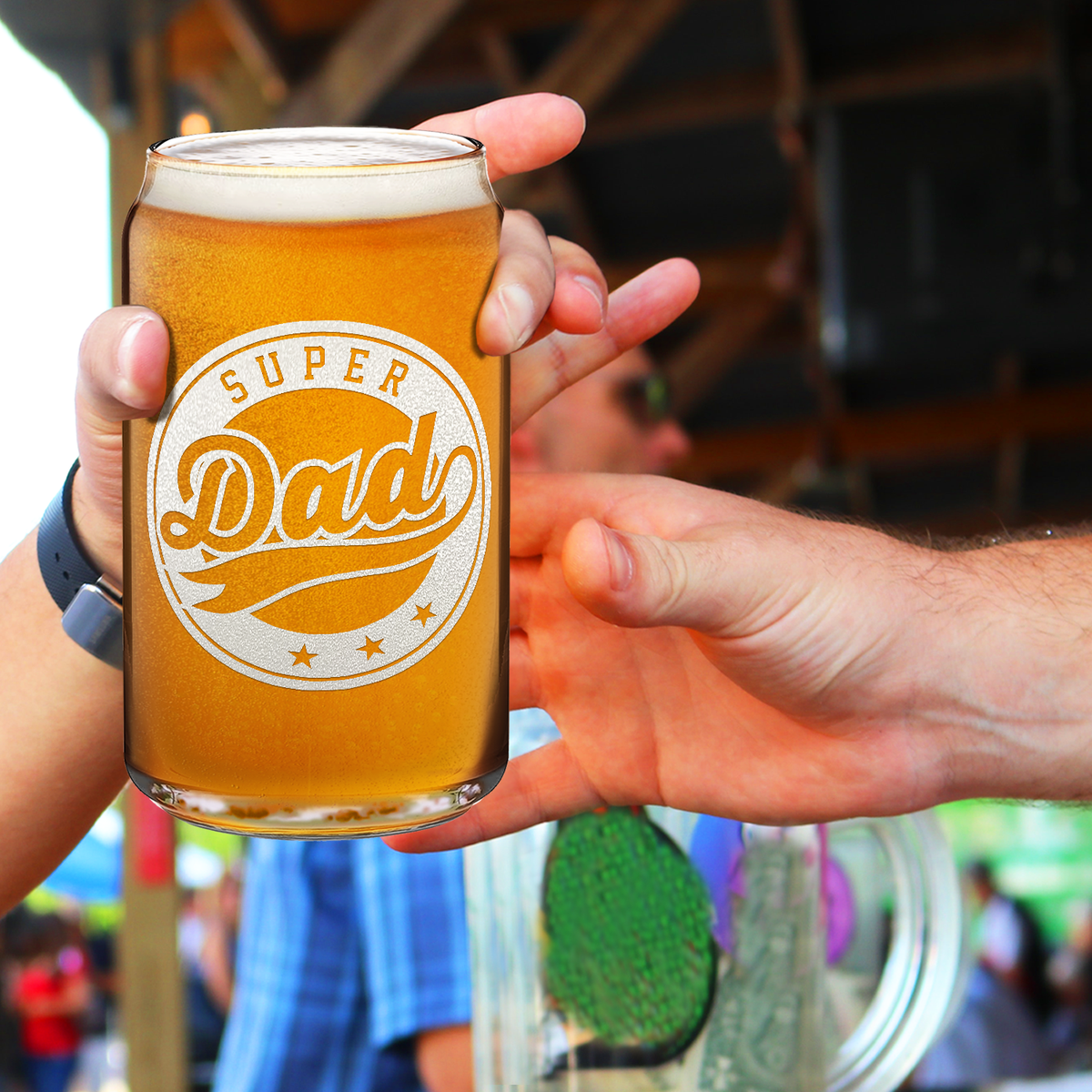  Super Dad Etched on 16 oz Beer Glass Can