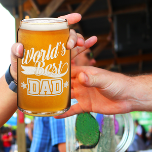  World's Best Dad Etched on 16 oz Beer Glass Can