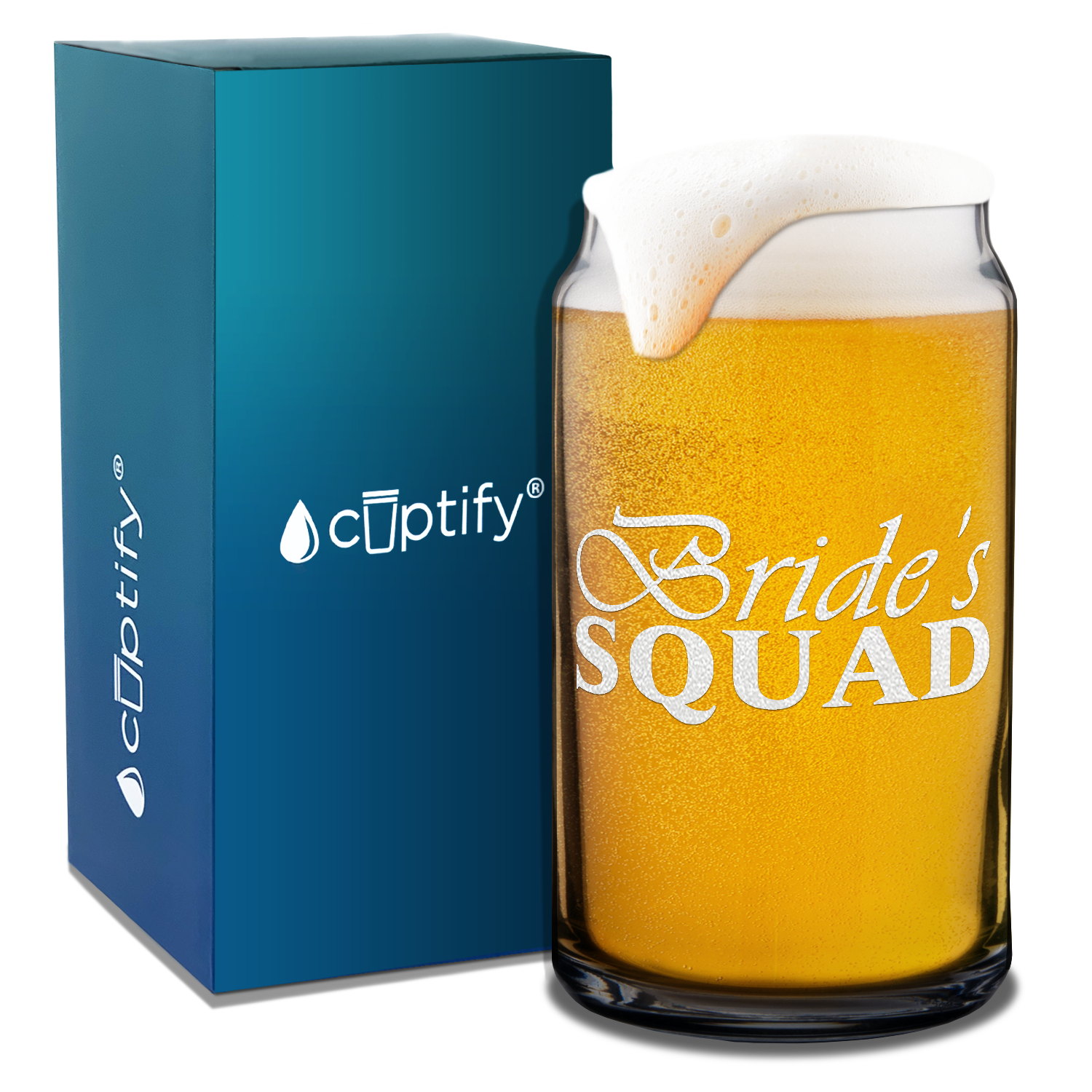  Bride's Squad Etched on 16 oz Beer Glass Can