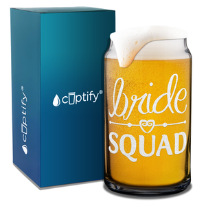  Bride Squad Heart Etched on 16 oz Beer Glass Can