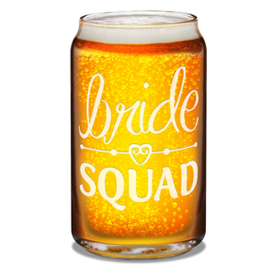  Bride Squad Heart Etched on 16 oz Beer Glass Can