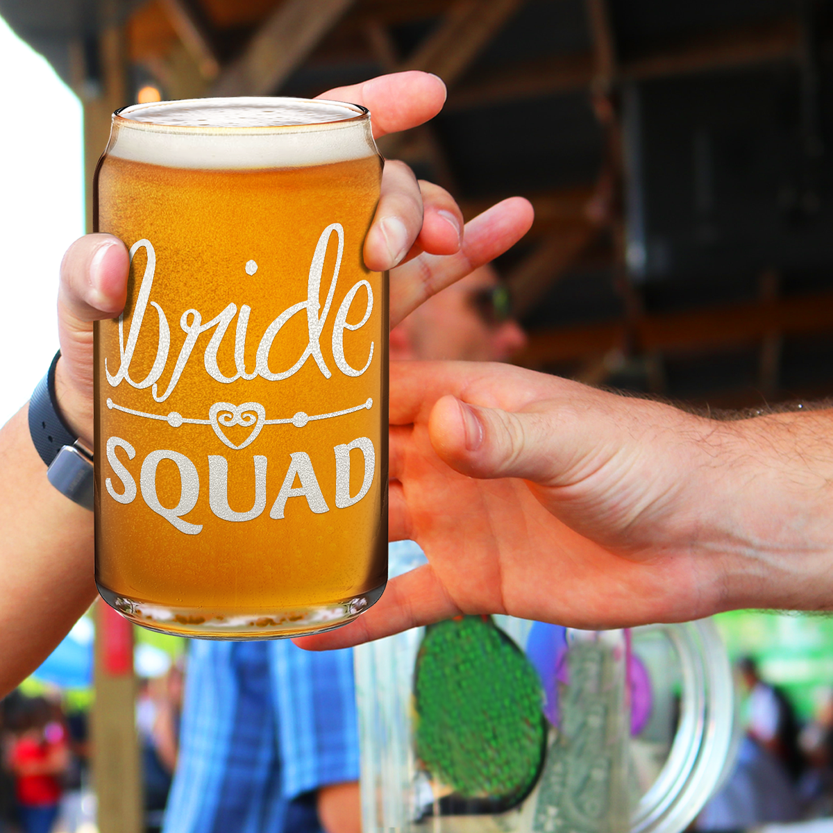  Bride Squad Heart Etched on 16 oz Beer Glass Can