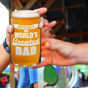  Officially World's Greatest Dad Etched on 16 oz Beer Glass Can