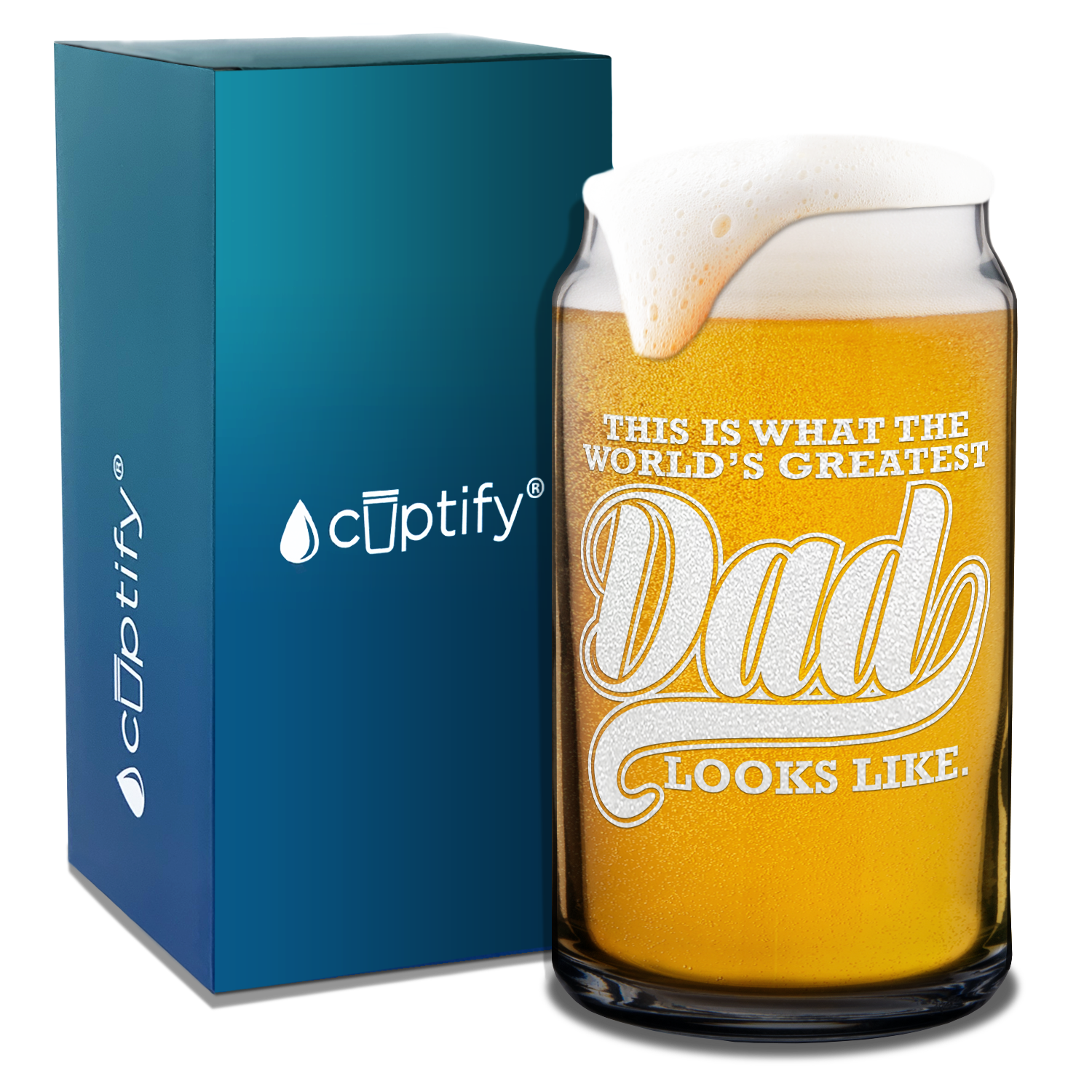  World's Greatest Dad Etched on 16 oz Beer Glass Can