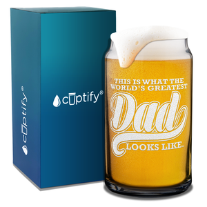  World's Greatest Dad Etched on 16 oz Beer Glass Can