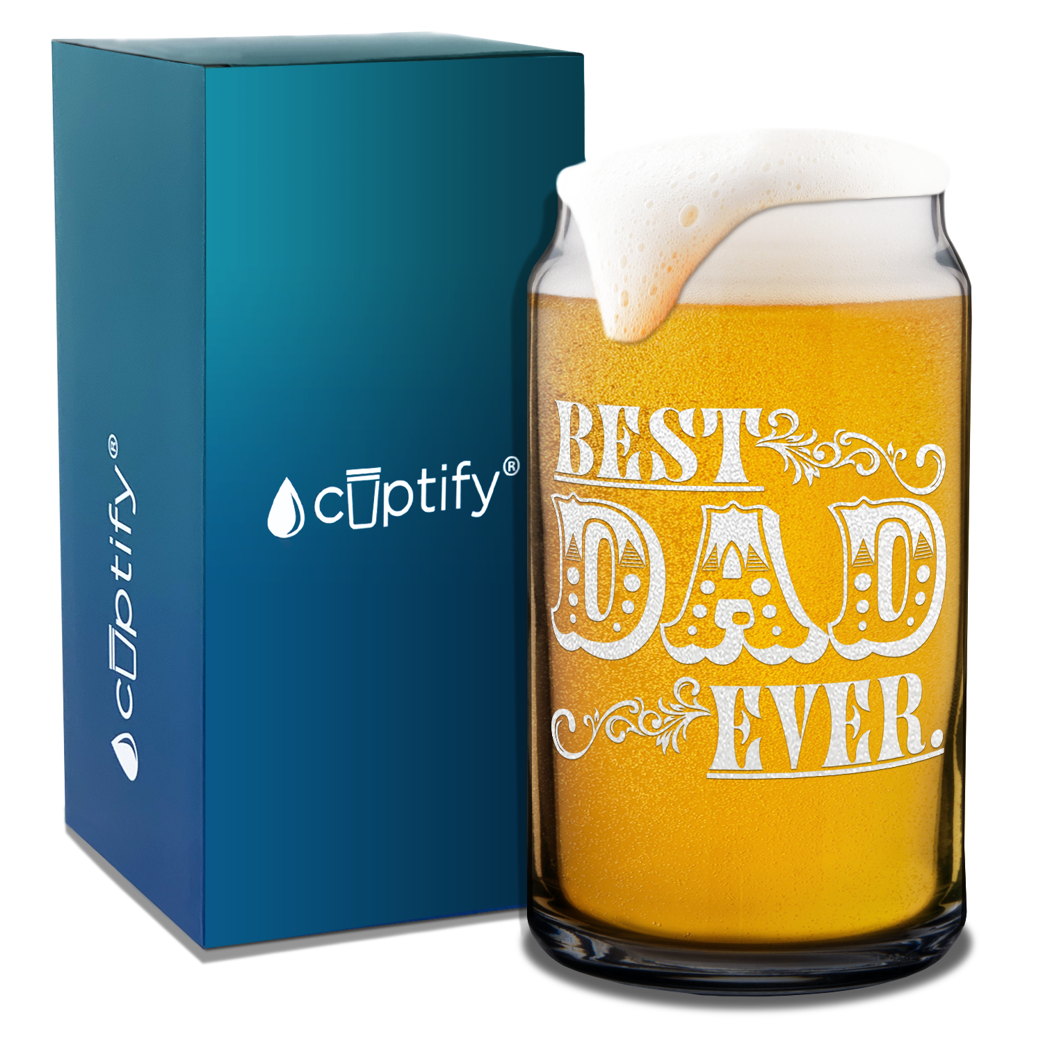  Best Dad Ever Design Etched on 16 oz Beer Glass Can