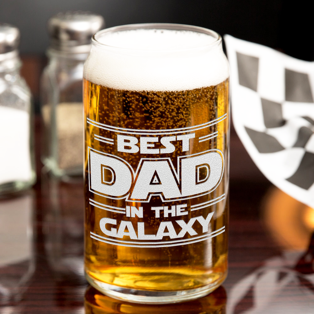 Best Dad In The Galaxy Etched on 16 oz Beer Glass Can