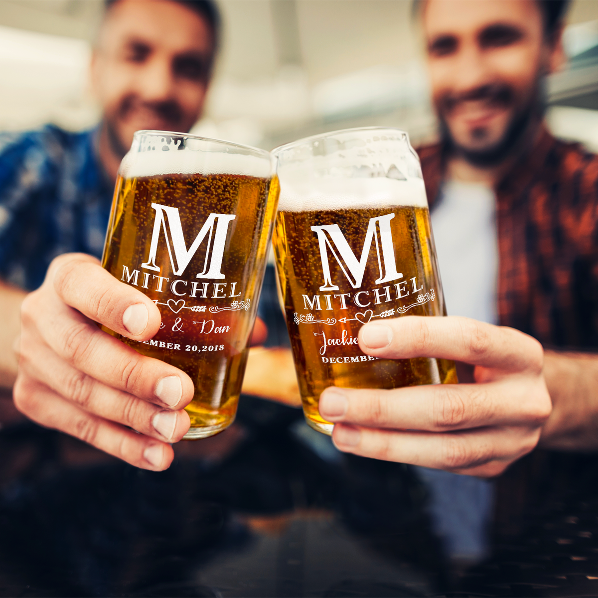 Personalized Monogram with Date Etched 16 oz Glass Can