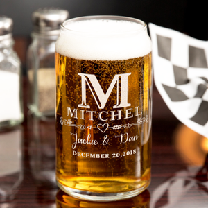 Personalized Monogram with Date Etched 16 oz Glass Can