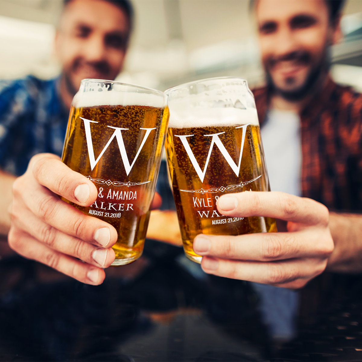 Personalized Classic Monogram Initial Date Etched 16 oz Glass Can