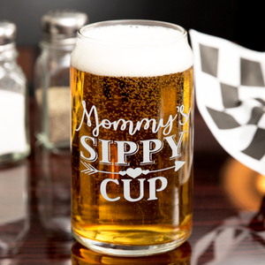  Mommy's Sippy Cup Arrow Etched on 16 oz Beer Glass Can
