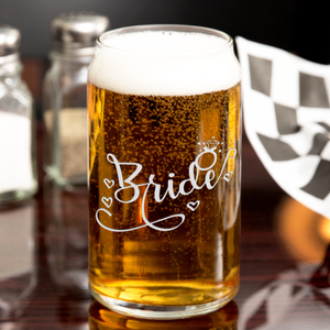  Bride Hearts Etched on 16 oz Beer Glass Can