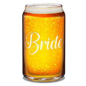  Bride Etched on 16 oz Beer Glass Can