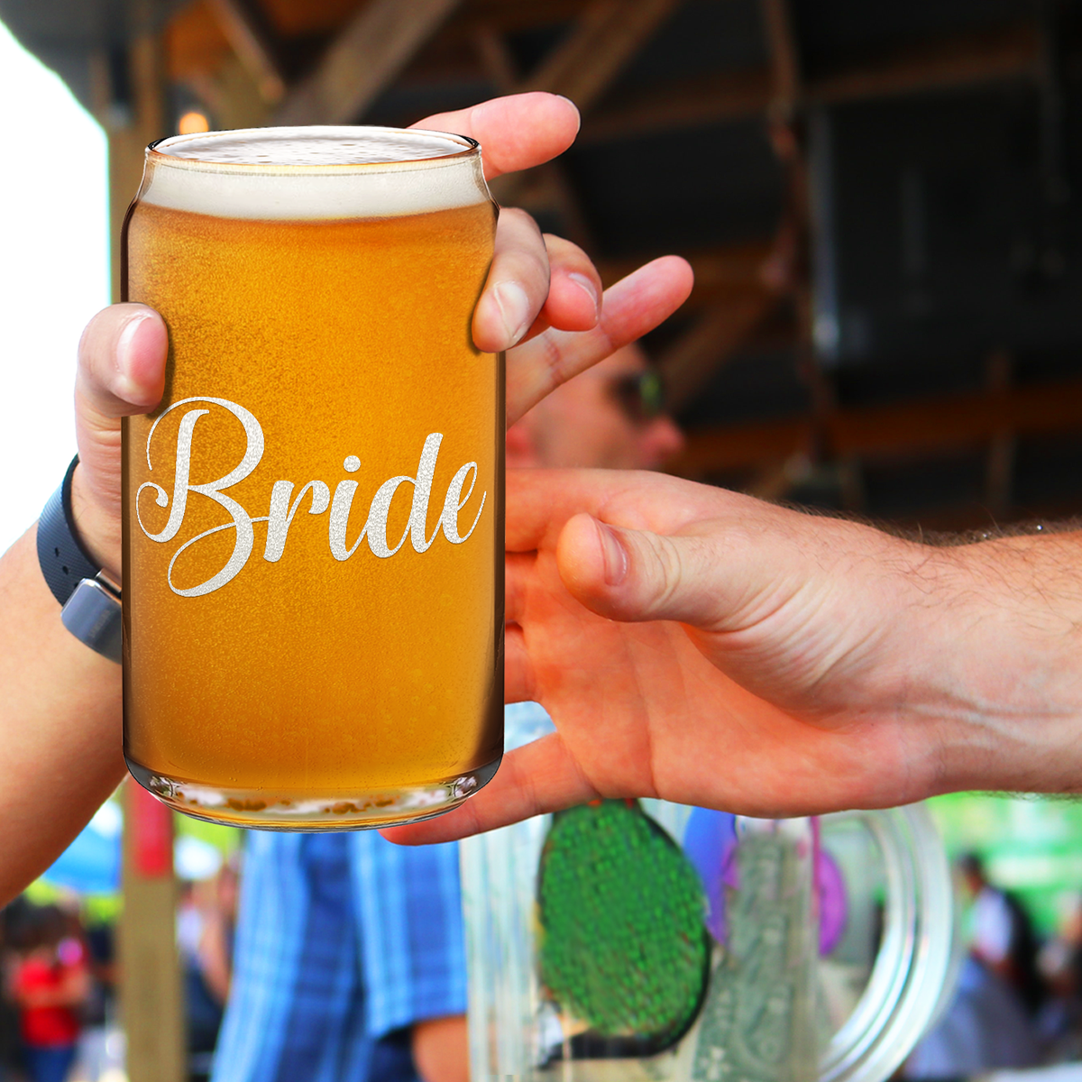  Bride Etched on 16 oz Beer Glass Can