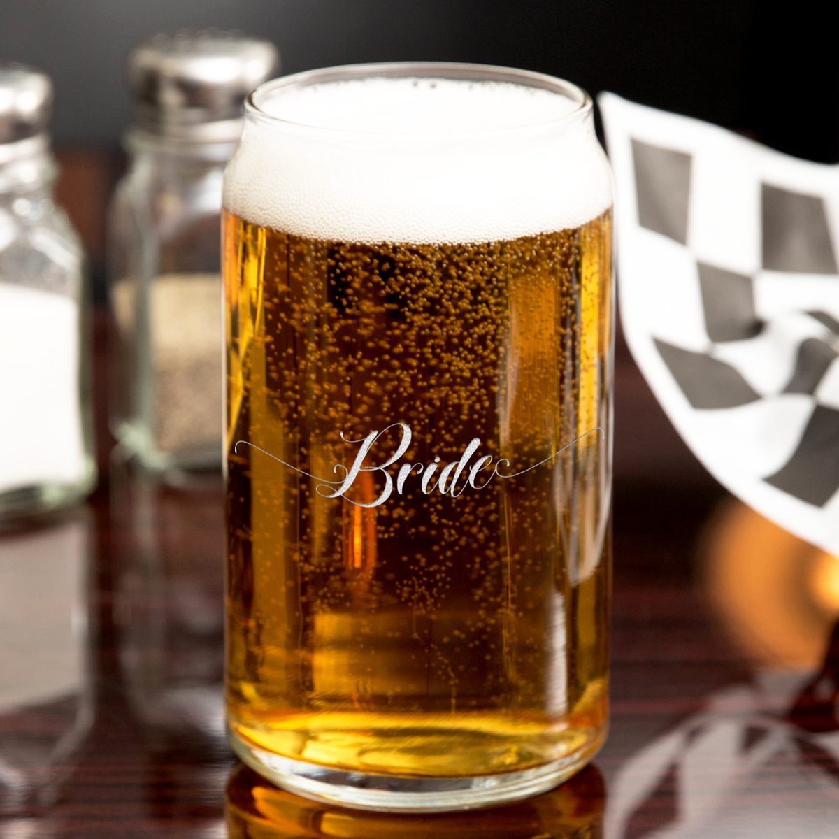  Elegant Bride Etched on 16 oz Beer Glass Can