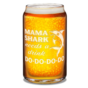  Mama Shark Needs A Drink Etched on 16 oz Beer Glass Can