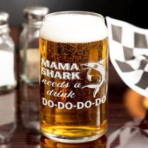  Mama Shark Needs A Drink Etched on 16 oz Beer Glass Can