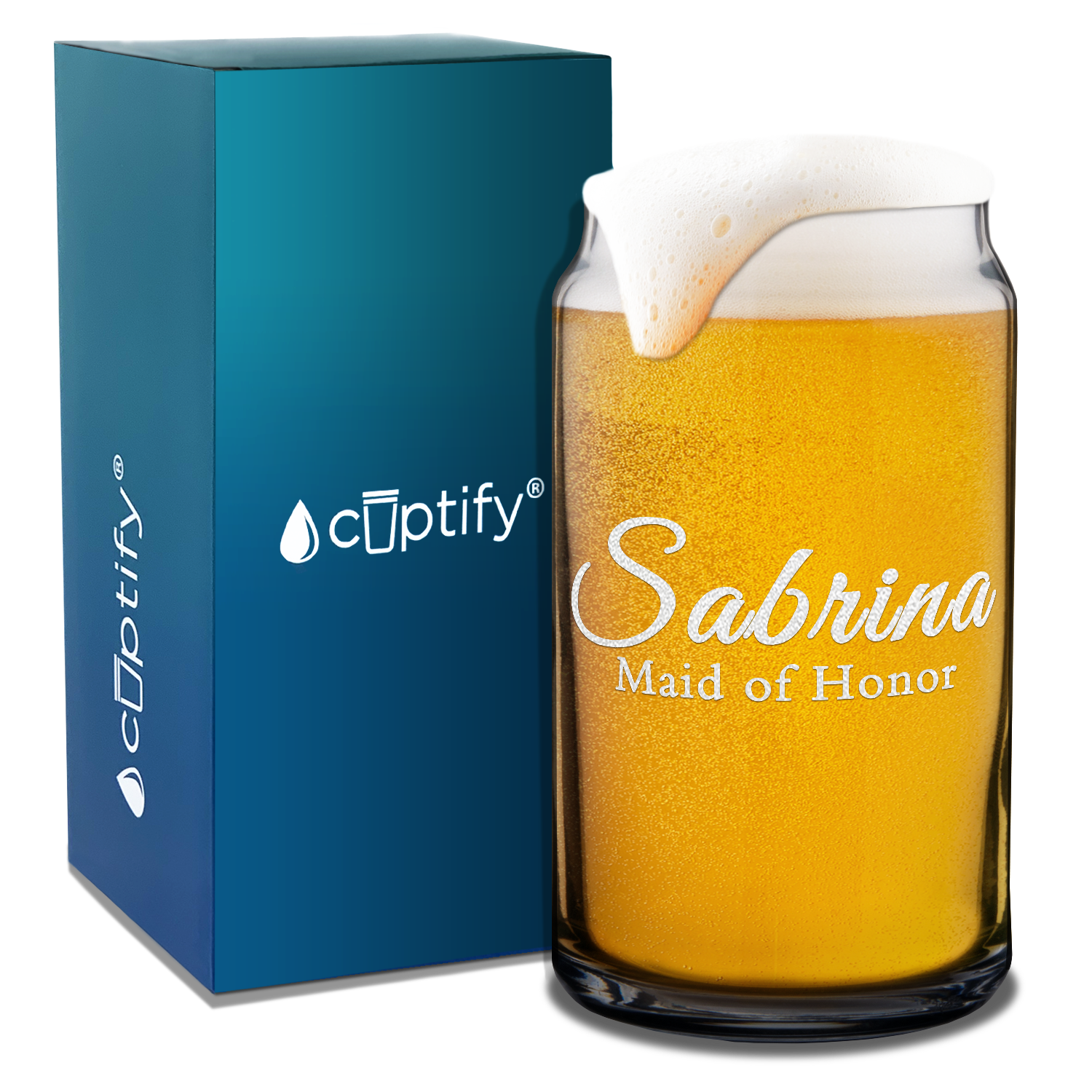  Personalized Maid of Honor Etched on 16 oz Beer Glass Can