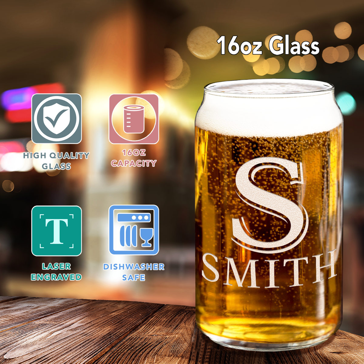 Personalized Monogram 16oz Glass Can