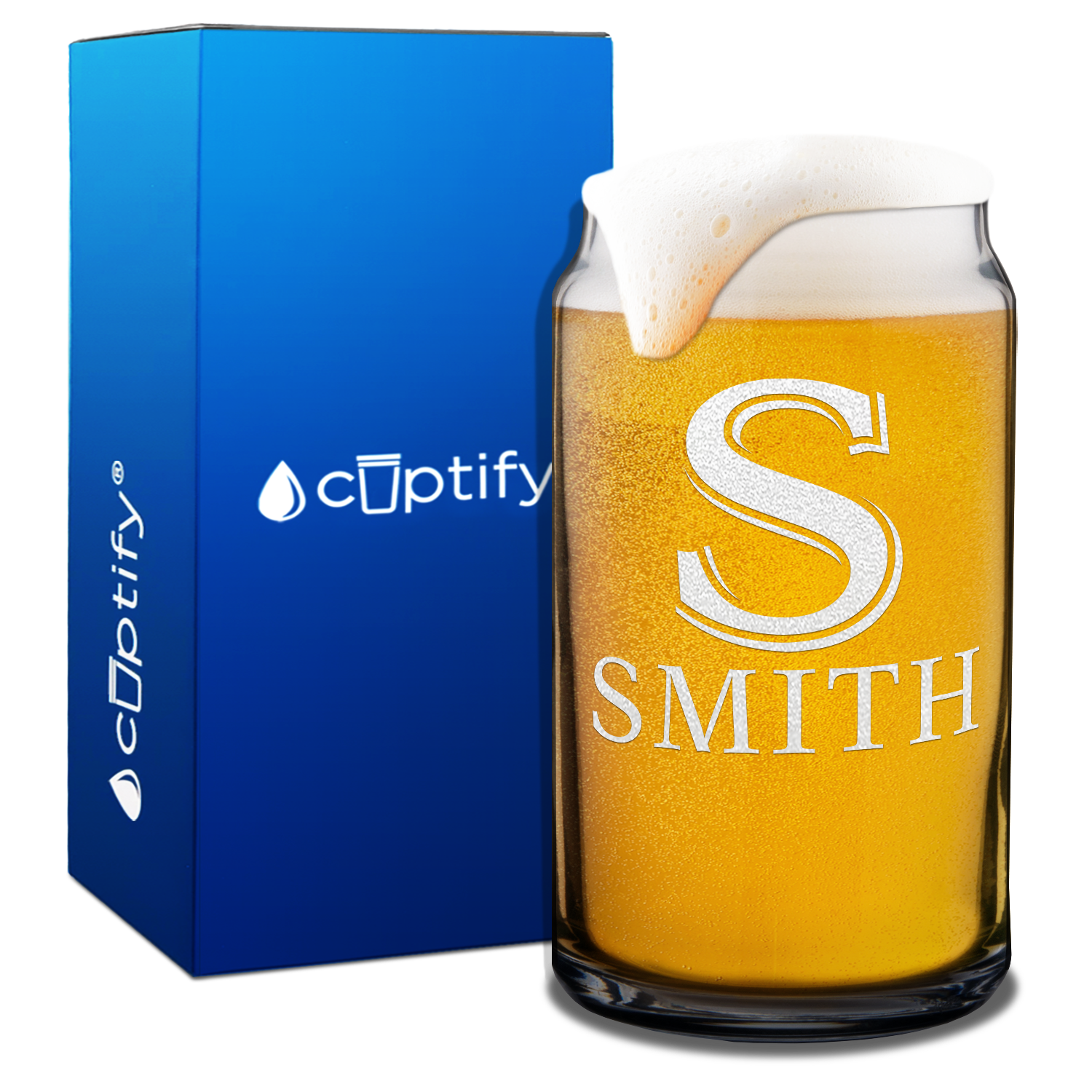 Personalized Initial and Name Etched 16oz Glass Can