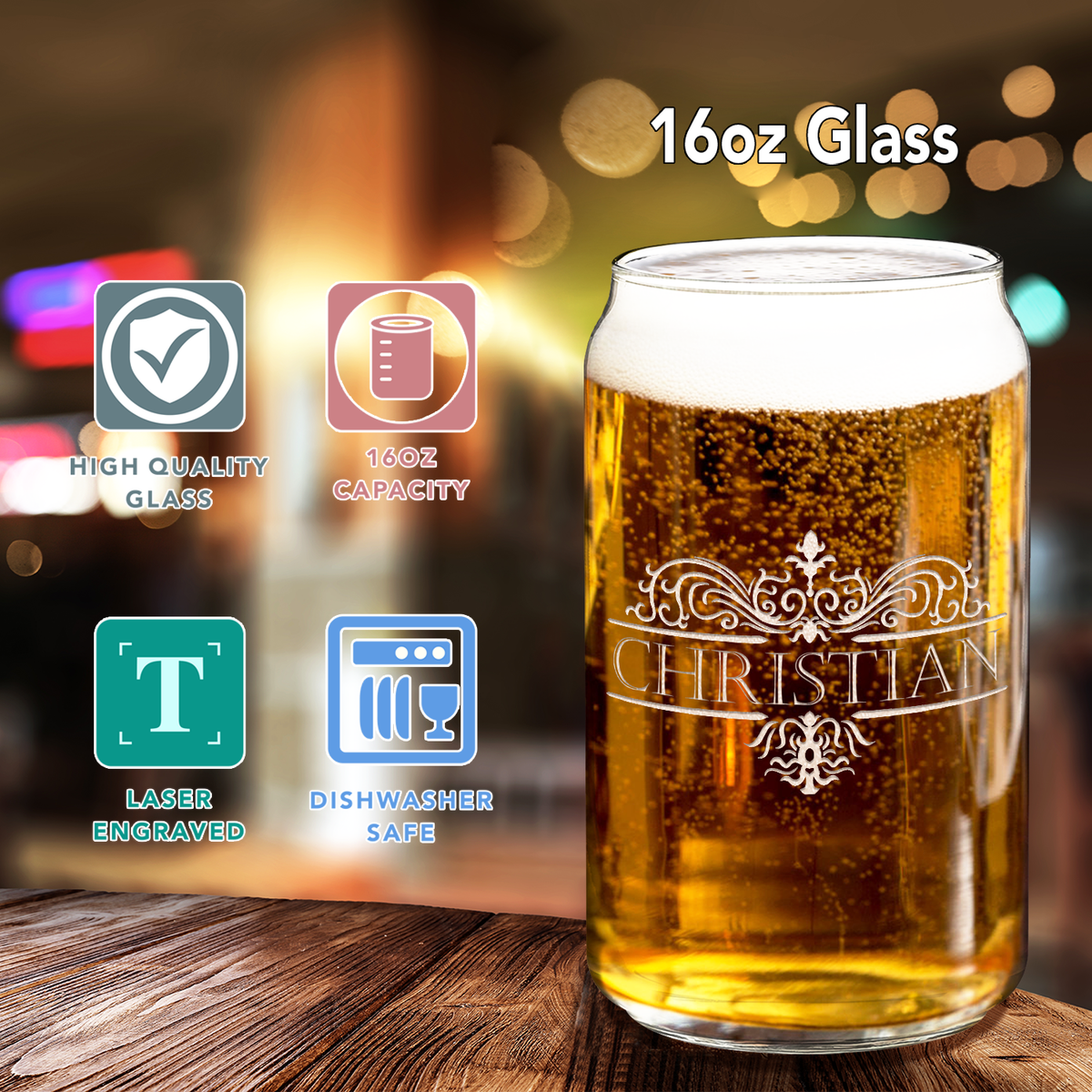 Personalized Vestige Monogram 16oz Glass Can