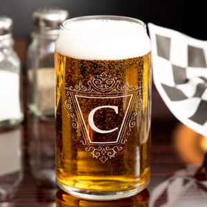 Personalized Classic Crest Monogram 16oz Glass Can