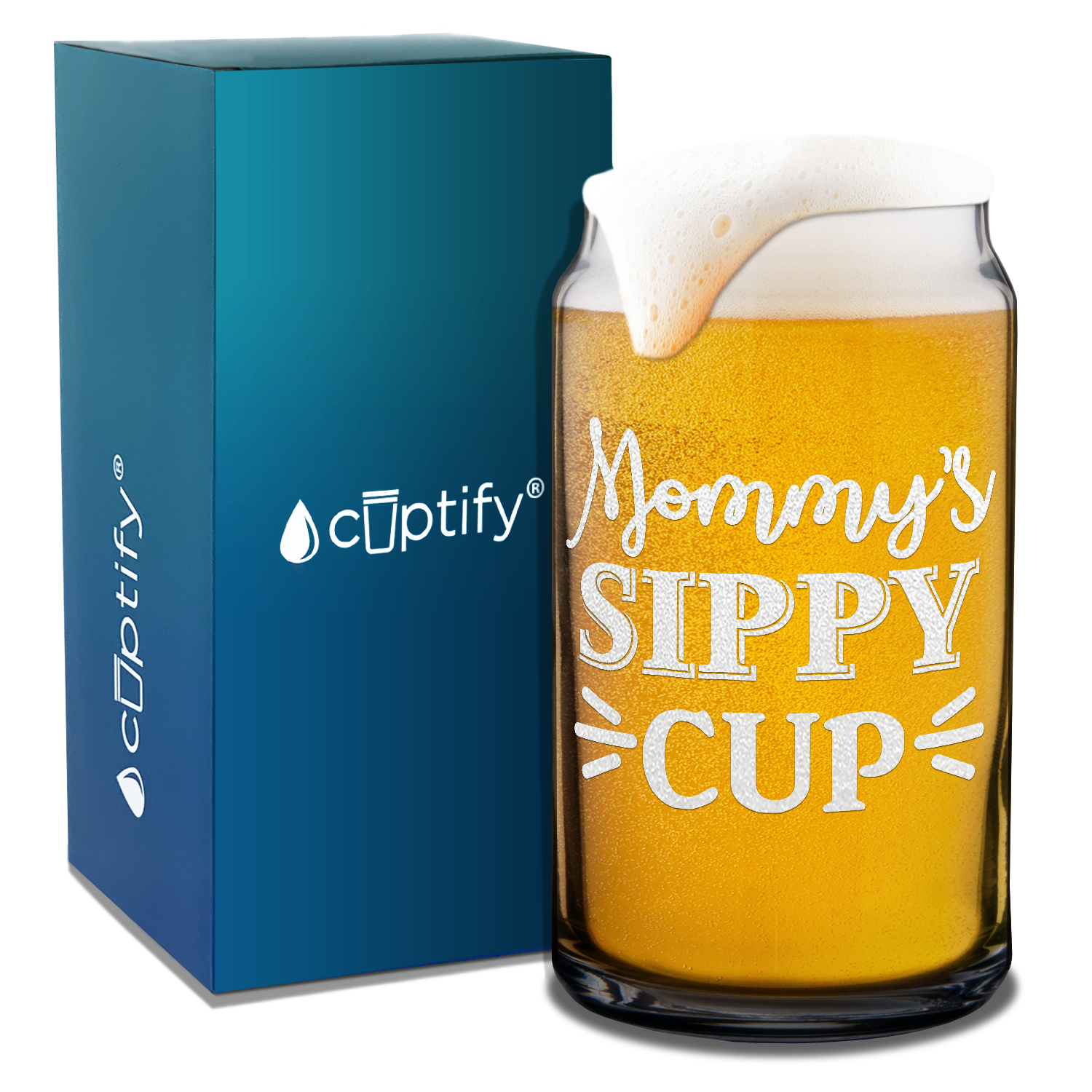  Mommy's Sippy Cup Etched on 16 oz Beer Glass Can