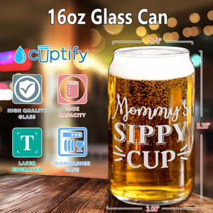  Mommy's Sippy Cup Etched on 16 oz Beer Glass Can
