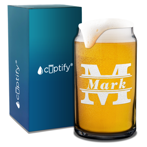 Personalized Initial Classic Block Etched 16 oz Glass Can