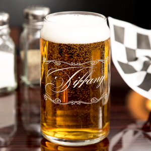 Personalized Scroll Script Etched 16 oz Glass Can