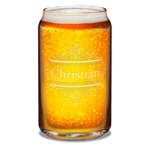 Personalized Crest Border Etched 16 oz Glass Can