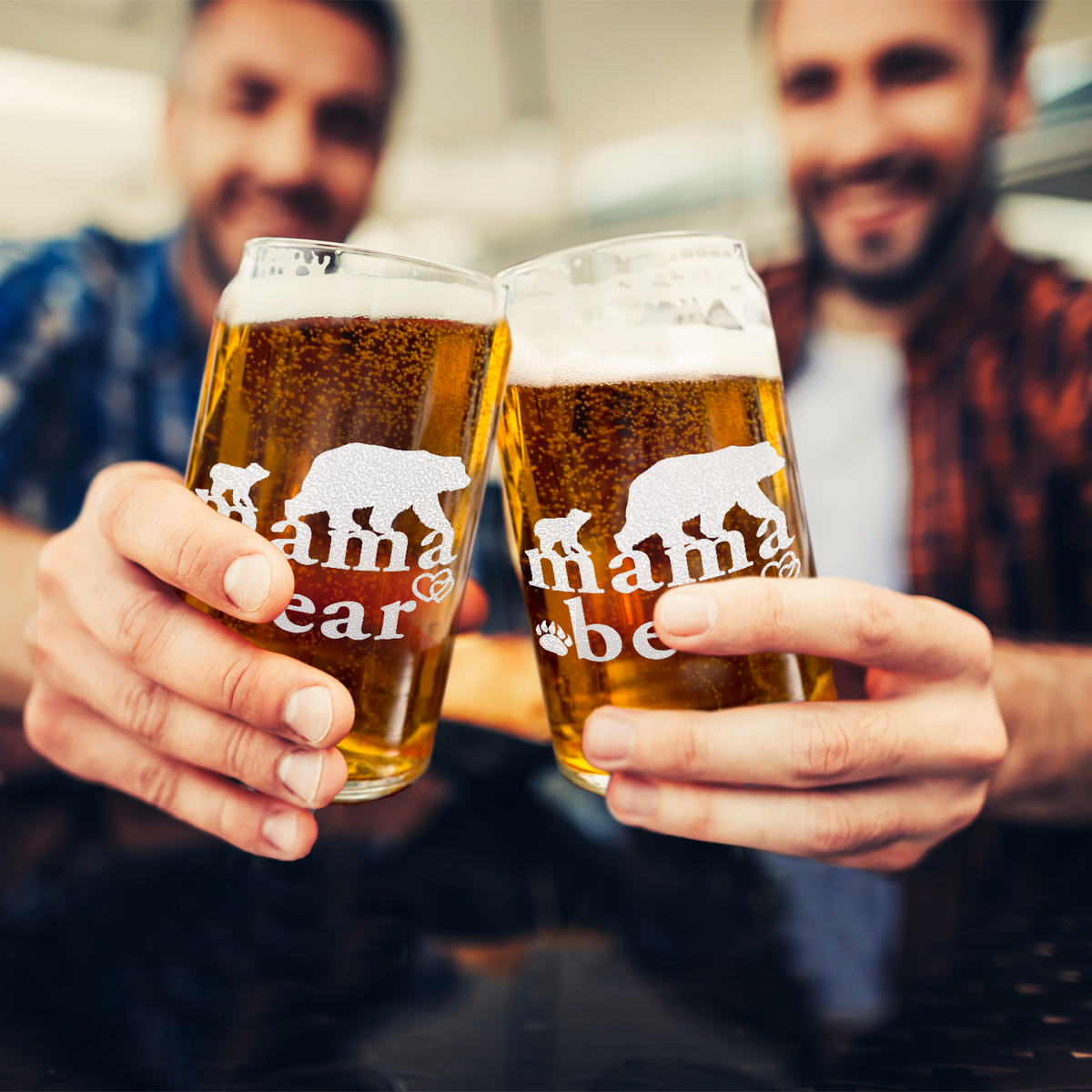  Mama Bear Etched on 16 oz Beer Glass Can