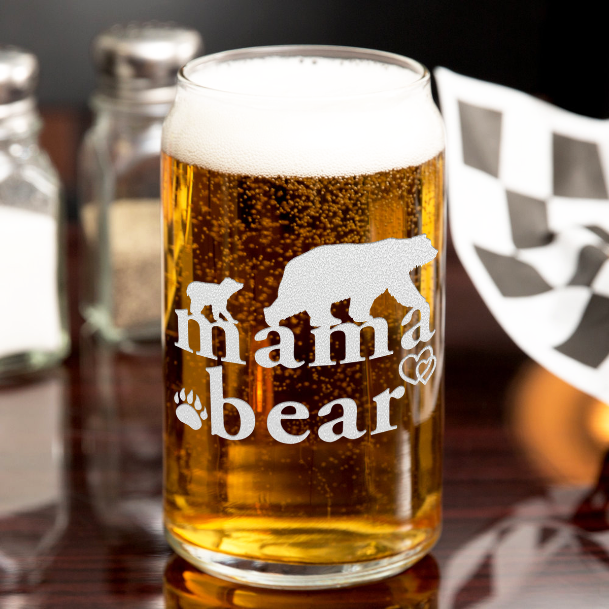  Mama Bear Etched on 16 oz Beer Glass Can