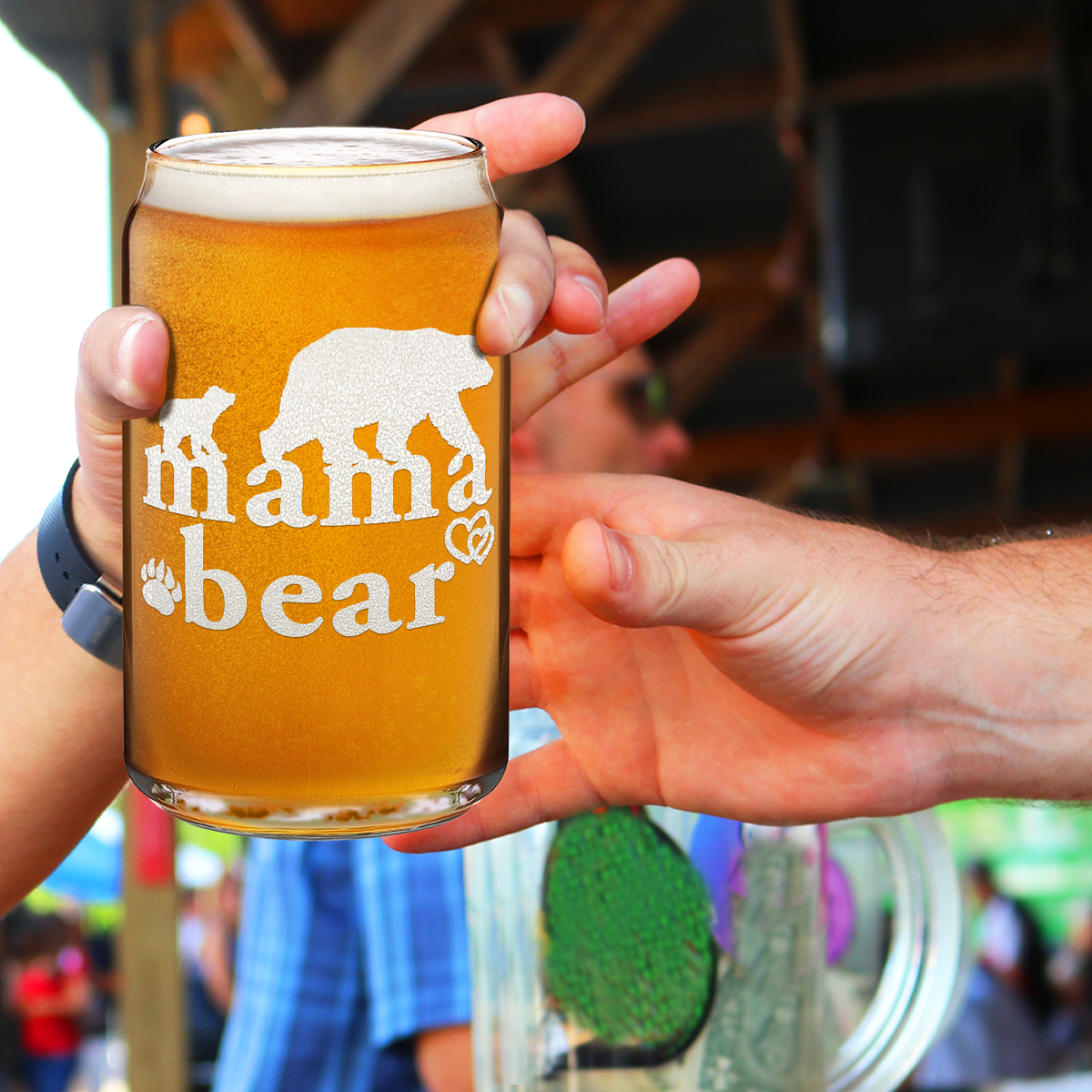  Mama Bear Etched on 16 oz Beer Glass Can