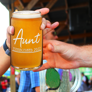  Aunt Established 2022 Etched on 16 oz Beer Glass Can