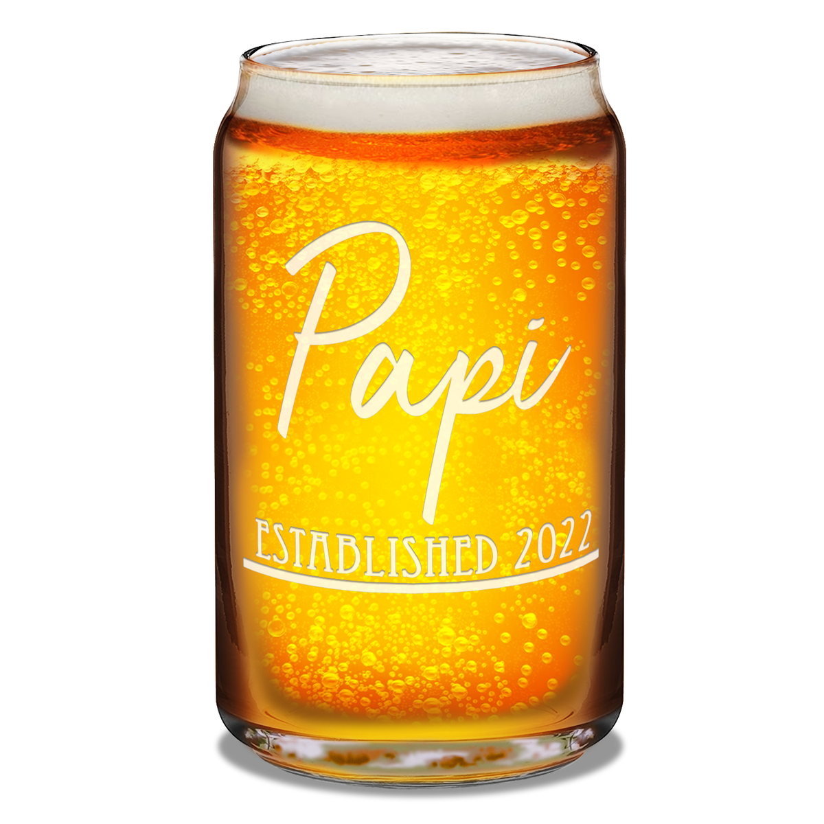  Papi Established 2022 Etched on 16 oz Beer Glass Can