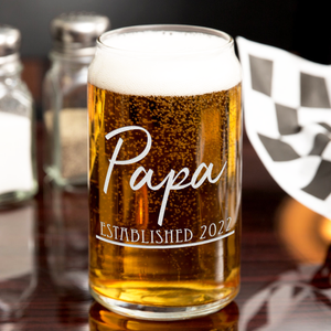  Papa Established 2022 Etched on 16 oz Beer Glass Can