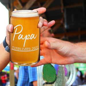  Papa Established 2022 Etched on 16 oz Beer Glass Can