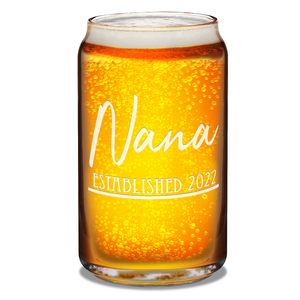  Nana Established 2022 Etched on 16 oz Beer Glass Can