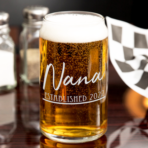  Nana Established 2022 Etched on 16 oz Beer Glass Can
